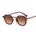 Retro square mixed metal sunglasses featuring brown gradient lenses and dark frames - C4 Tea Frame Gradient Tea Pink Lenses