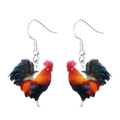 Colorful acrylic cartoon rooster drop earrings with silver hooks for animal lovers - Rooster