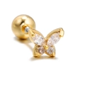 Golden butterfly cartilage stud earring with clear zircon stones and screw ball back - Zirconia Butterfly (EGD0057)
