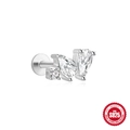 S925 Sterling Silver star stud with one round and two pear-shaped zircons in silver - #5 Silver - Single Piece