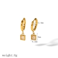 Detail view of 18k gold plated square zircon earrings with dimensions and weight specs - Square Pendant Style (TE6789-SQ)