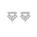 S925 sterling silver stud earrings with zircon stones in crown geometric design - Silver-Irregular Geometric