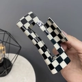 Large checkerboard claw clip in black and white finish for thick hair styling - Large Rectangular Cutout Clip