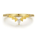 Eleganter vergoldeter S925 Silber V-Ring mit Zirkonia-Tropfen und filigranem Blattdesign - US-Größe 6 / Gold