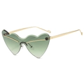 Frameless heart shaped sunglasses with green gradient lenses and gold metal temples - Gold Frame Gradient Green Lens