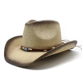 Detail van strooien cowboyhoed met brede rand en blauw oog bedeltje versiering - M(56-58cm) / Beige