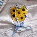 3D sunflower bouquet greeting card with gold foil and a blue ribbon bow for gifts - Sunflower - Thank You