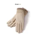 Warm khaki winter gloves with heart embroidery and touchscreen compatible thumb - DY47 Series-Double Layer Knit Wrist / Khaki
