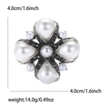 Vintage baroque alloy brooch with white pearls and black rhinestones, size 4.0cm x 4.0cm - Silver