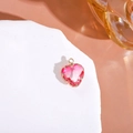 Pink heart-shaped crystal pendant with gold-plated trim and hanging loop for jewelry - Pink + White