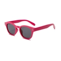 Retro square sunglasses in bright magenta pink frame with dark grey round lenses - Rose Red Frame Gray Lens