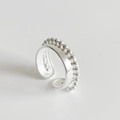 Minimalist 925 sterling silver geometric open ring with double-row beaded edges - Double Layer Bead Ring (J1603)