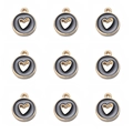 Golden heart-shaped charms with black enamel finish in a symmetric grid layout - Round Hollow Heart Style / Black