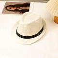 Classic cream woven fedora straw hat with black leather strap and metal buckle for men - L (58-60cm) / Off White