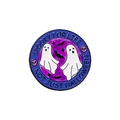 Enamel pin with ghosts and skulls featuring Spooky For Life lettering in purple and blue - Halloween Round Badge (CZ1324-1)