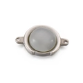 Macro detail of a round stainless steel pendant connector with grey cat eye gemstone - Gray Cat's Eye Stone (KLJ4017-Z)