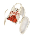 Mini knitted crossbody phone bag in beige with cute orange cat patterns and red text - Good Things Happen Beige
