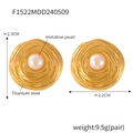 Orecchini retrò in acciaio al titanio dorato con perla e texture a spirale - Stile Tondo a Spirale Color Oro