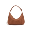 Bruine geweven baguette tas met schouderband en gouden ritssluiting accent - Bruin