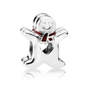 Silver gingerbread man charm with red scarf and heart cutout detail for bracelets - Gingerbread Man (Silver/Red)
