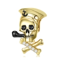 Gold pirate captain skull charm with black pipe and white zircon inlay for bracelets - PC1370(Gold Skull Captain)