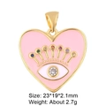 Detail of pink enamel heart pendant with evil eye motif and zircon stones, size 23x19mm - Pink Enamel Gem Heart Style
