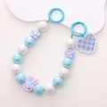 Blue mermaid bead phone charm with acrylic rabbit and checkered heart pendant - Blue Rabbit Style (K2012)