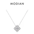 Luxurious S925 sterling silver flower necklace with sparkling zircon geometric pendant - S925 Sterling Silver Flower Style