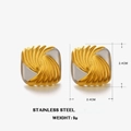 Square stainless steel earrings with gold and silver tones and spiral texture - 2.4cmx2.4cm / Two-tone Square Studs