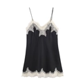 Robe nuisette élégante en satin noir avec dentelle blanche et fines bretelles - XS / Noir avec dentelle blanche