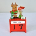 Christmas wooden perpetual calendar with reindeer figurine and red green blocks for desk - Elk