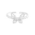 Polished S925 sterling silver butterfly open ring with textured hollow design on white background - Size 13 (Adjustable) / Silver
