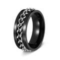 Men's black spinner ring with silver cuban chain design in high-quality stainless steel - Black + Silver