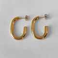 Polished 18K gold plated stainless steel 28mm oval hoop earrings for women - Minimalist C Style (NE93062) / 28mm / 18K Gold