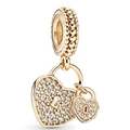 Gold heart lock charm pendant with sparkling crystals for DIY bracelet jewelry making - 036-Double Lock Pendant