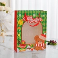 Weihnachtstüte mit grünem Karomuster, Sichtfenster und roten Bandgriffen für Geschenke - Weihnachtsbär / Klein 18*8.5*24 cm