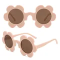 Pink flower-shaped plastic sunglasses with round brown lenses for children - C11-Bright Pink Frame Tea Lens
