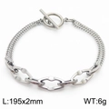 Pulsera de acero pulido con eslabones geométricos y cierre de palanca OT elegante - Estilo Calado de Rombo Plateado (KB170589-Z)