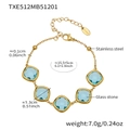 Golden stainless steel bracelet with square cut sky blue glass stones and adjustable chain - Bracelet / Gold Lake Blue