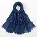 Solid deep blue slub cotton hijab scarf with fringe edges on white background - Navy Blue