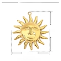 Detail shot of golden sun face pendant with 40mm height and 37mm width measurements - Sun Face / Gold