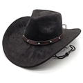 Zwarte western cowboyhoed van imitatie suède met turquoise kralenband en kinbandje - M (56-58cm) / Zwart