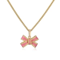 Detail showing a golden necklace with pink enamel bow pendant and sparkling crystals - Necklace (1 Piece) / Pink