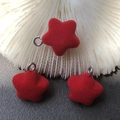 Detail of red flocked star pendant with metal loop for DIY keychain and jewelry making - Red