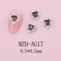 Macro shot of 9.5mm heart nail charm with grey crystal and silver alloy base for DIY art - Silver Base Gray Black Style(AG17)