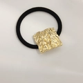 Minimalist black elastic hair tie featuring an irregular wrinkled gold metal rectangle - Gold Irregular Square Barrette