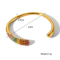 Golden C-shaped open bracelet with rainbow crystals and ball end detail, 21.3g weight - Gold Rainbow Zirconia Open Bangle (HC-B20019-MX)