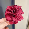 Dark red fabric rose hair claw clip with black edged petals for elegant hair styling - 240 Flower Hair Clip - Wine Red