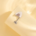 Triangle kitten ear stud in white enamel and pink zircon stones on silver steel post - White With Pink Zirconia - Right Side (Single Piece)