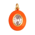 Oval gold pendant with faceted transparent gemstone and vibrant orange enamel border - Oval Orange